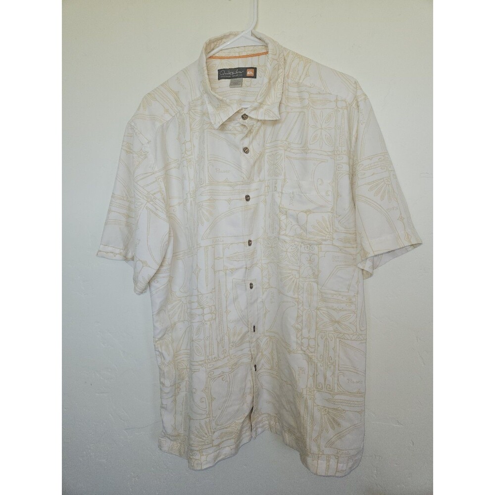 Quicksilver Waterman Men's Short Sleeve Button-Up Shirt, Coastal, Size XL, Cream